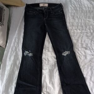 Hollister Dark Blue Distressed Straight Leg Jeans